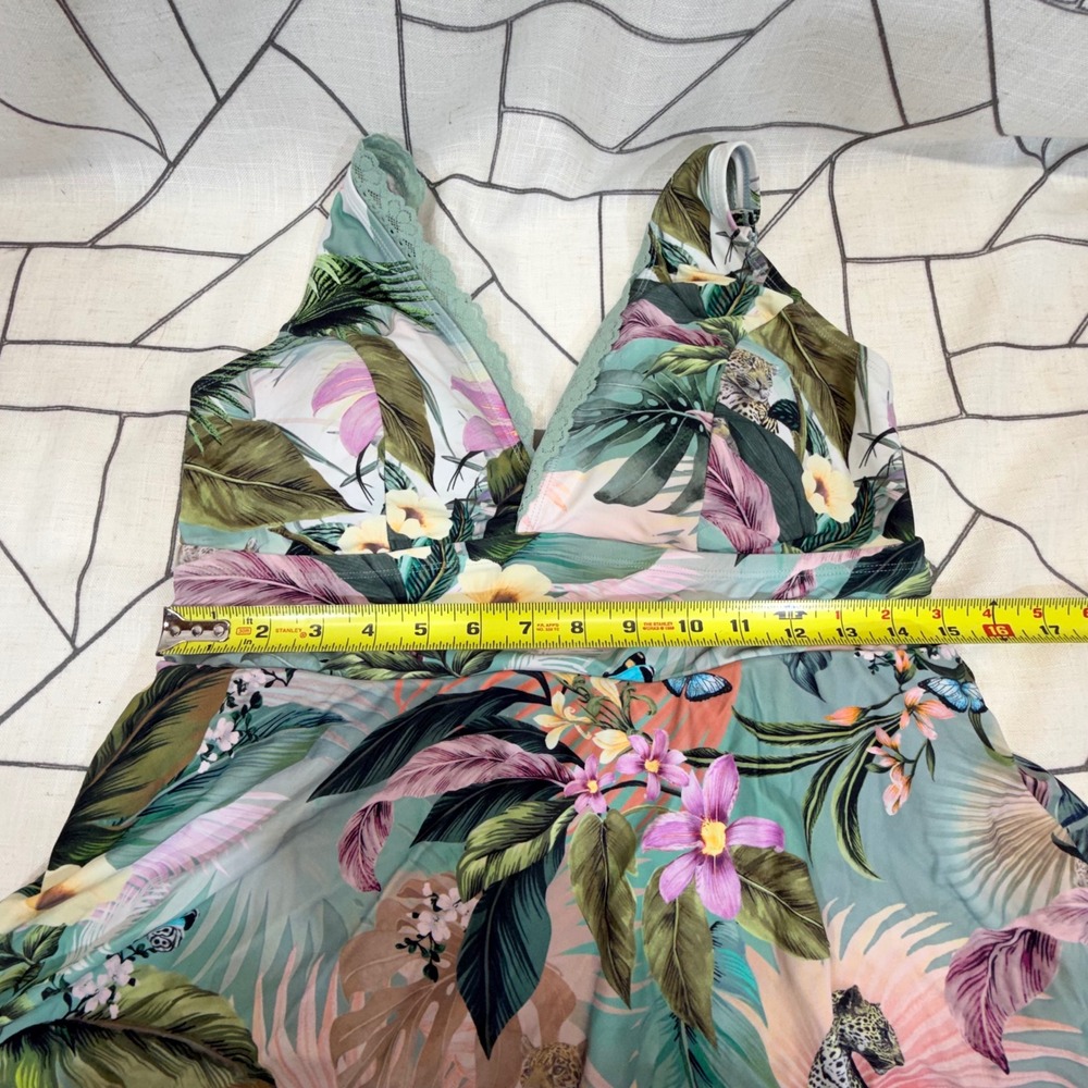 Torrid Swim Dress Size 0 Multicolor Tropical Leopard Lace Trim Swim Top - Picture 4 of 8